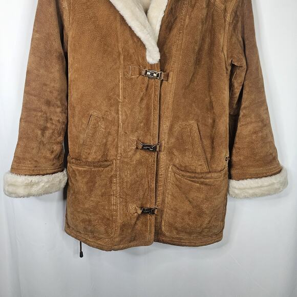 00s Covington Womens Suede Leather Shearling Lined Hooded Coat Sm Y2K - Picture 3 of 10